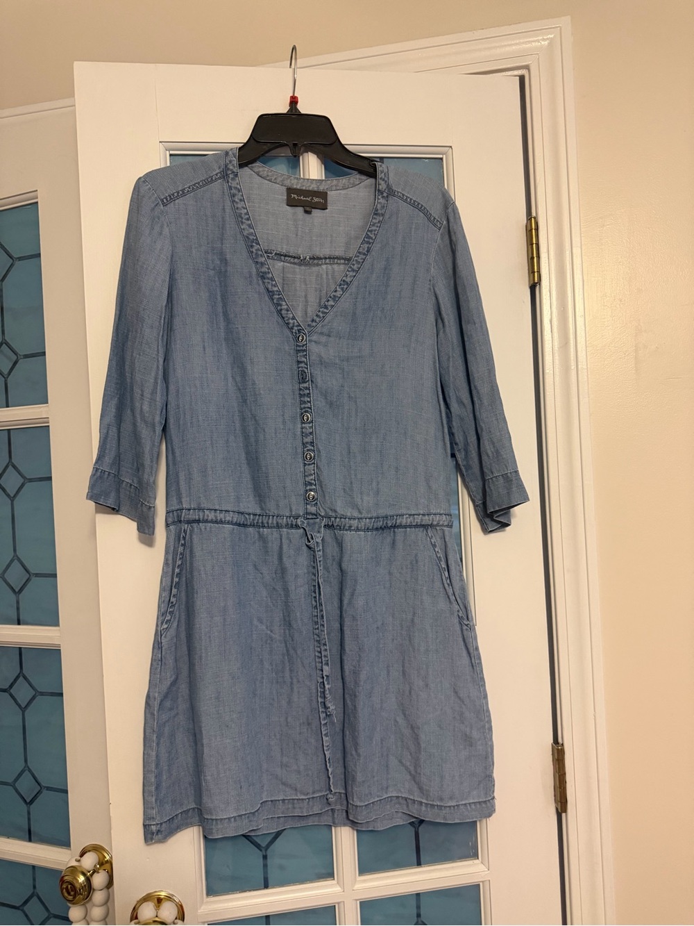 Michael Stars Chambray Button-Front Tie-Waist Mini Dress - Blue - Picture 3 of 6